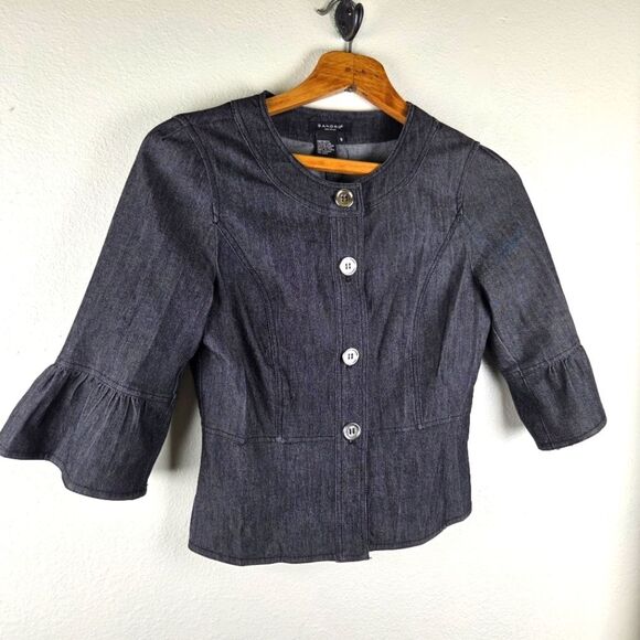 Sandro Sportswear Women's Denim Short Blazer Cotton Blend Blue Jacket Size Small - Picture 10 of 11